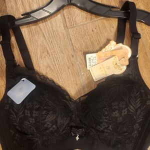 Black Lace Bra Coolingpat BreathableCover Sexy ComfortSupport Removable Straps